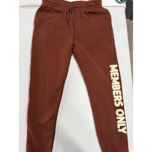 Members Only Mens Fleece Joggers Brown Chenille Logo Sweatpants Large RN146342